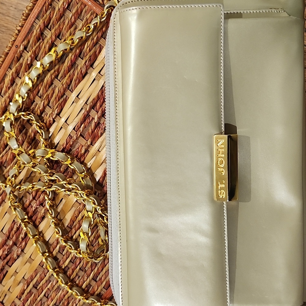 St. John Polished Leather Clutch/Shoulder Bag